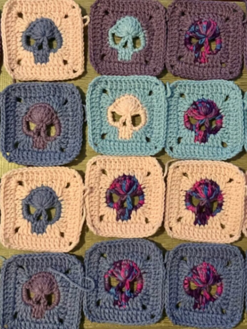 20 Handmade Skull Squares - Berry Blast DIY Fashion & Home Afghan Blanket